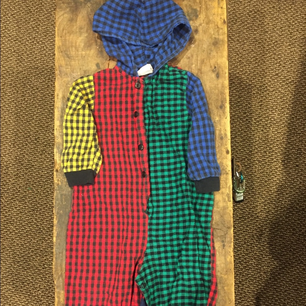 Vintage flannel hooded Romper/play suit
